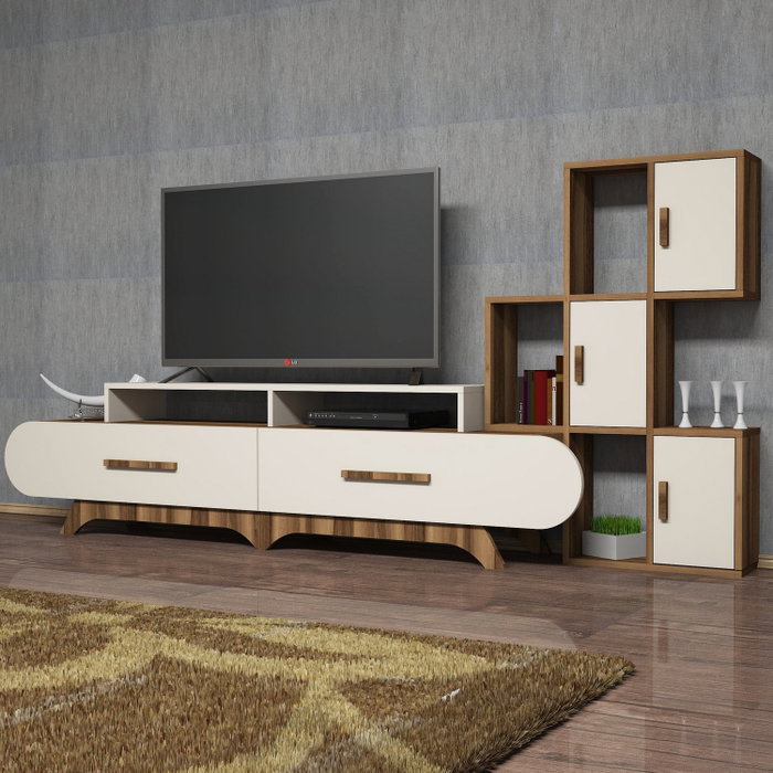 Hanah Home Flora S - Mueble de TV Nogal y crema